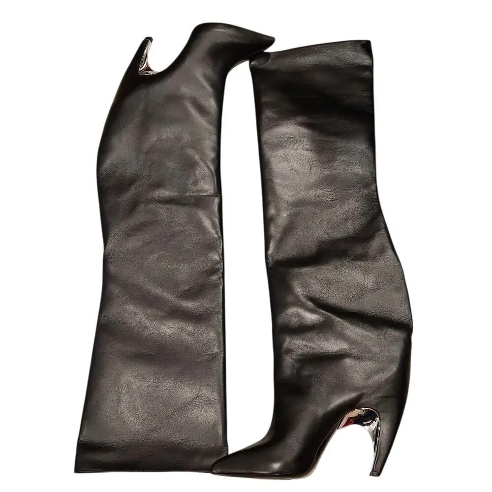 Alexander McQueen Armadillo over the knee black leather boots size 39